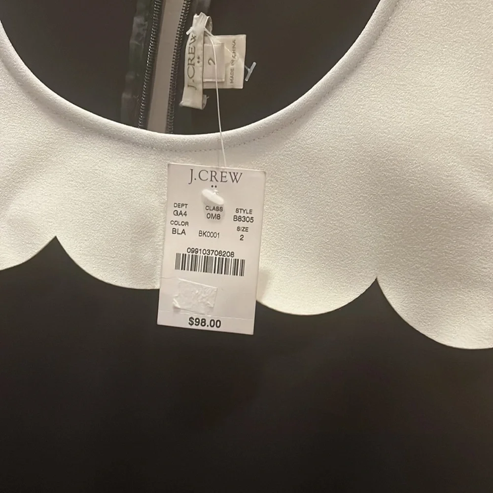 NWT J Crew Black and White Scalloped Hem Shift Dress size 2